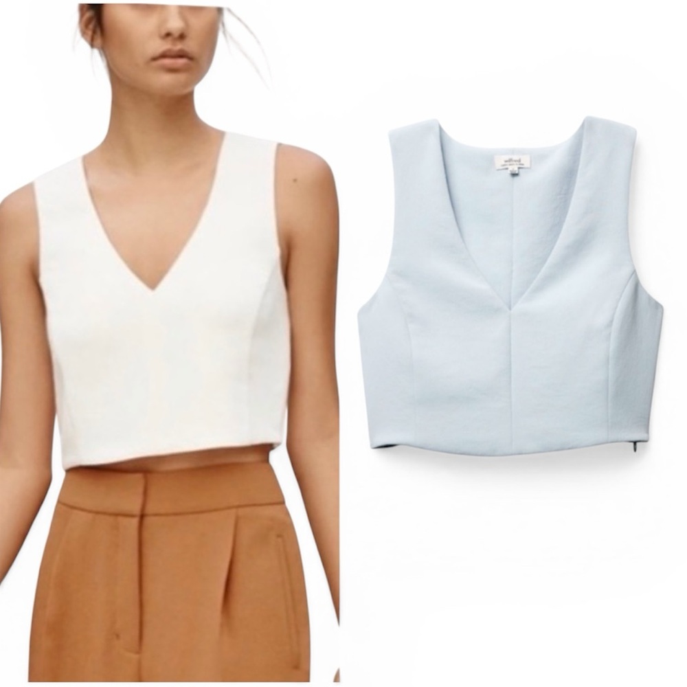 Aritizia Wilfred Dauphine V-Neck Cropped Blouse Light Blue size Small